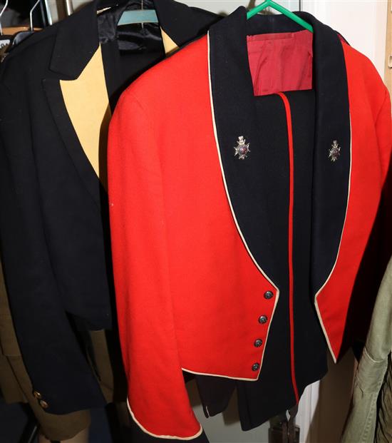 A red military dress uniform and a military navy blue dress